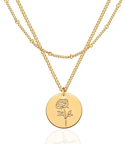 Jenosy Collana Rosa Donna Fiori di Nascita Oro 18K Collana Pendente Ipoallergenica Gioiello Moda Compleanno Regalo per Donne Ragazze