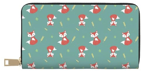 VOSERY Geldbörse Damen Leder Bifold Multi Card Wallet Weizenfuchs Print Damen Geldbörsen Lange Geldbörse