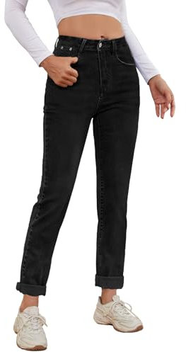 Alaster Queen Classic Mid Waist Jeans Damen - Mode Simple Boyfriend Freizeit Jeans Schwarz M
