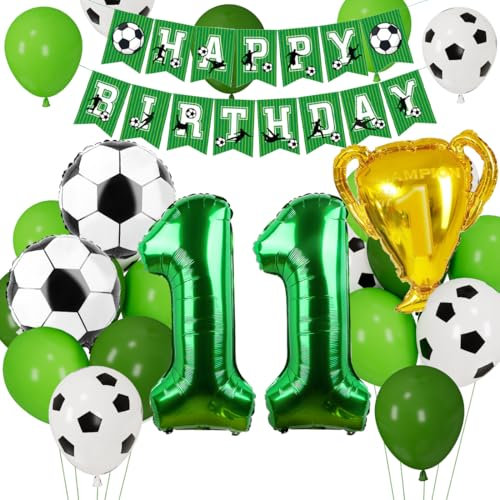 Cadimus Fußball Luftballon 11. Geburtstag, Fussball Deko Geburtstag Kinder 11 Jahre, Geburtstagsdeko Jungen 11 Jahre, Grün Folienballon für Fussball Party Kindergeburtstag