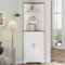 Smuxee Hoher Eckschrank, Bauernhaus-Eckschrank mit Scheunentür und verstellbarem Regal, weiß, freistehender Schrank-Organizer für Badezimmer, Küche, Wohnzimmer