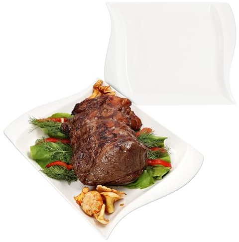 MamboCat Ivory 2er Set Servierplatte (LxB) 36cmx28,5cm I elfenbeinweiß I rechteckige Porzellan-Platte für Vorspeisen, zum Anrichten, Häppchen & Co I mit geschwungenem Rand