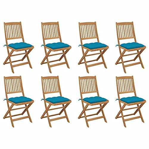 Sufrk Klappbare Gartenstühle mit Kissen 8 STK. Massivholz Akazie Klappstuhl Holz Gartenstuhl - 3075132