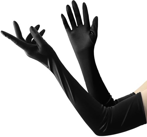 1 Paar Handschuhe Damen,Lange Handschuhe Damen,Elegant Abendhandschuhe,Elastic Elegant Glamour White Gloves,Satin Abendhandschuh im 1920er für Weihnachten,Halloween Kostüm,Abendessen Shows