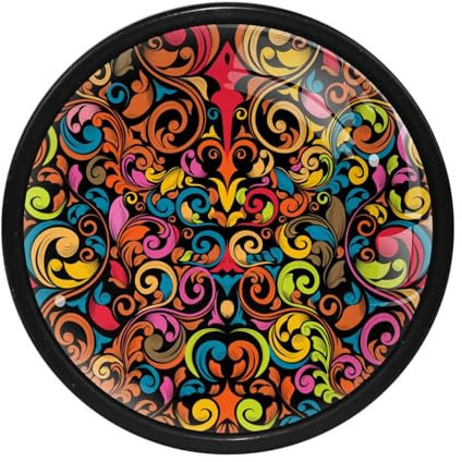 LVTISEE Küchenschrankknäufe, buntes Blumen-Mandala-Muster, runde Schubladengriffe mit Schrauben, Schubladengriffe, Türbeschläge für Kommoden, Schränke, 4 Stück