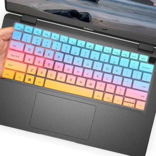 UUONDO Keyboard Cover for Dell Latitude 7420 7450 7440 7430 7410 14 & 15.6 - Colofur Rainbow Silicone Water Resistant Dust-Proof