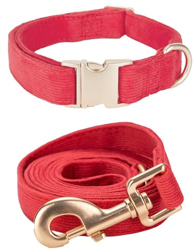 YUDOTE Hundehalsband und Leine Set Klein, Weiche Reizfreie Cord-Halsband-Leine Passende Combo für Den Täglichen Spaziergang, Rot