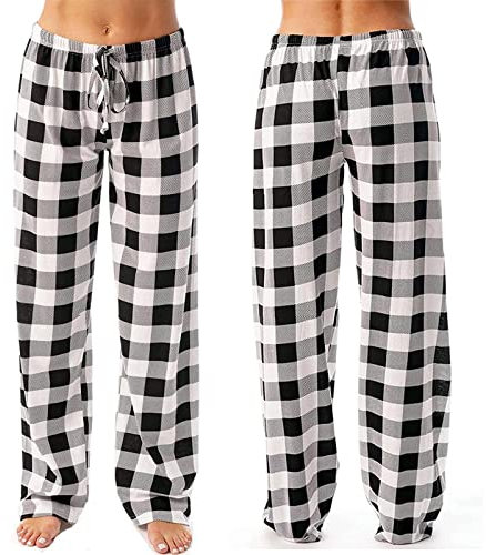 Bas de Pyjama Femme Long Pantalon Pyjama à Carreaux Coton Doux et Chaud Pantalon de Nuit Femme avec Poches Confortable Ensembles de Pyjama Femme Vêtements D'intérieur Pajama Pants