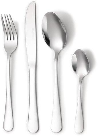 LAGUIOLE, Ménagère 24 pièces en inox 430, design élégant et moderne, 6 couteaux, 6 fourchettes, 6 cuillères, 6 cuillères à dessert, finition brillante, Taille : 24 pièces, Argent