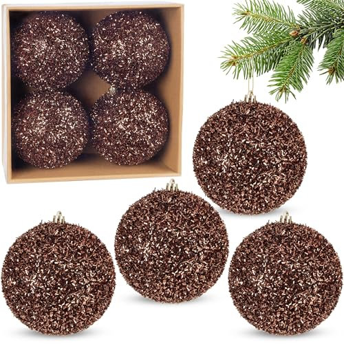 BRUBAKER Glitter Christmas Baubles - Set of 4 Large Glitter Tree Baubles - 10 cm Christmas Tree Baubles Shatterproof Plastic - Christmas Tree Decorations for Christmas Decoration - Christmas Tree