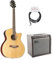 Fame AE-30 Combo Verstärker 30W, 1x10, 2 Kanäle, Red Hill CF-720C EQ Westerngitarre, 3 m MUSIC STORE Gitarrenkabel, Akustikgitarren Set für Musiker