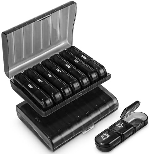 2 Stück Tablettenbox, Wöchentlicher Pillendose 7 Tage 3 Fächer, Tablettenbox 7 Tage Morgens Mittags Abends, Klein Pillendose Große Fächer, Tragbare Tablettenbox für Medikamente, Vitamine, Fischöl usw