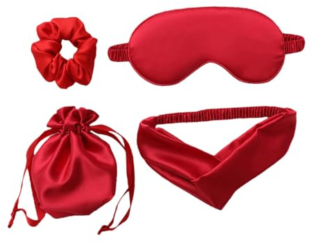 ASAKKURA 1satz Augenmaske Aus Kunstseide Teiliges Mit Schlafmaske Haargummi Haarband Und Aufbewahrungstasche Praktische Augenbinde Für Erholsamen Schlaf Und Reisen Stressreduzierend