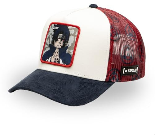 Naruto Kappe für Damen und Herren, Trucker, verstellbar durch Snapback, Schwarz/Beige/Rot, One size