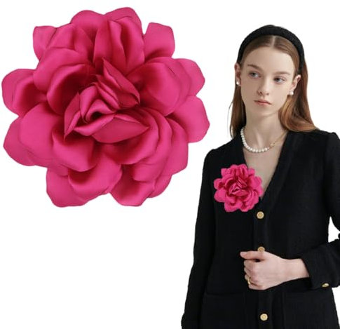 CULEO Broche Fleur en Mousseline 2 en 1 - Épingle à Cheveux Classique Élégante Faite à la Main (Rose Rouge)
