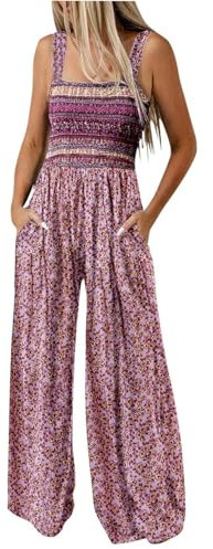 Jumpsuit Damen Festlich Hawaii V-Ausschnitt Playsuit Overall+Damen+Sommer Mit Taschen Cargohose Sommerhose Träger Musselin Jumpsuits Outdoorhose Festlich Jumpsuit Mädchen Festlich（Lila，S）