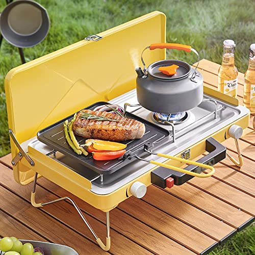 Tragbarer Gasherd, 3,5 kW, Doppelkopfbrenner, für den Innen- und Außenbereich, ideal für Camping und Heizung