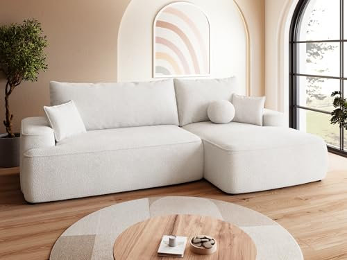 BROMARKT Sofa mit Schlaffunktion Ecksofa L-Form mit Bettkasten Couch Polsterstoff Schlafsofa mit Relaxfunktion Carmello 250x150x90 cm Weiß