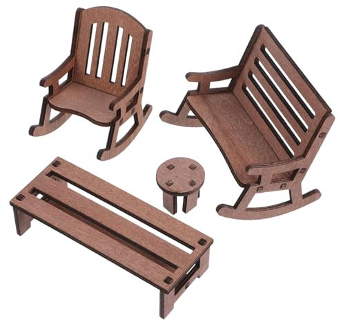 BESTOYARD 4 Stück Teiliges Holztisch und Stühle Set für Puppenhaus Rustikale Gartenmöbel Handgefertigte Dekoration für Miniaturgärten und DIY Projekte für Kreative Szenen