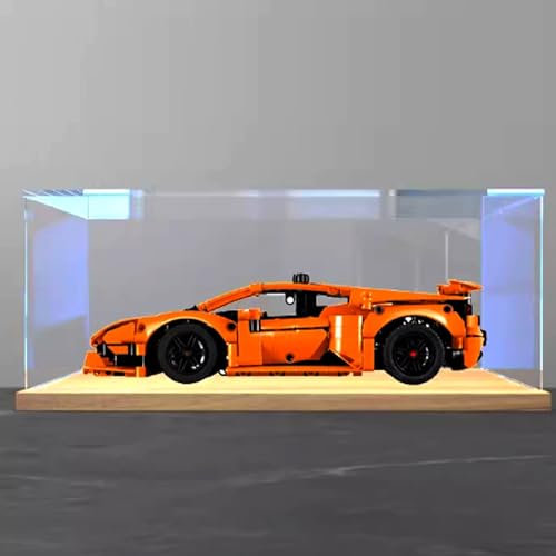 Acrylic Display Case, Compatible with Lego 42196 Orange Car Box kit,Dustproof Box Set, Transparent Case,Compatible with Lego 42196 (Display Case Only, kit not Included) (Wood 3mm)