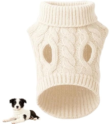 Dog Sweaters For Small Dogs, Warm Knit Dog Jumpers Small, Elastic Pet Clothing for Cold Weather Protection, Cozy Outfit for Daily Walks and Indoor Comfort (XL Size/White)