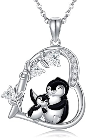 URONE Herz Halskette 925 Sterlingsilber Pinguin/Hund Anhänger Tier Schmuck | Pinguin / Phoenix/Qualle GeschenkeAnhänger Halskette Schmuck Geschenke für Damen