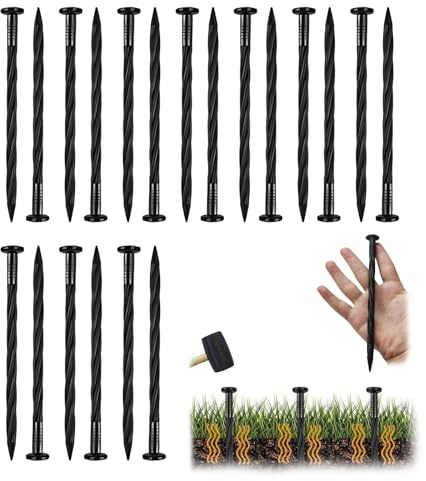 Piquets de Bordure de Jardin 60 Pièces, Piquets en Plastique avec Pointes Acérées, 20 cm, Faciles à Installer, Idéals pour Fixer Tissu de Paillage, Bordures de Jardin, Paysages Extérieurs