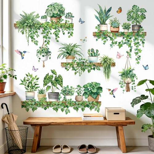 decalmile Pegatinas de Pared Plantas en Macetas Vinilos Decorativos Hoja | Calcomanías para Pared Pegar y Despegar, Adhesivos Pared Removibles y Seguras, Adhesivos Decorativos pared Colores Vibrantes