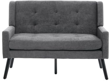 Koaris Kleines Zweisitzer Sofa im Mittelalter-Retro-Stil mit Button Tufting, hoher Rückenlehne und Massivholzbeinen, Leinenstoff in Dunkelgrau für Wohnzimmer und Büro