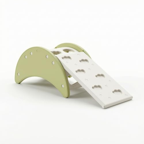 TAIZhiChen Arco Montessoriano Educativo Dondolo in Legno Progressivo Giocattolo per Bambini, Verde, Struttura Da Arrampicata A Luna + Tavola Da Arrampicata/Scivolo