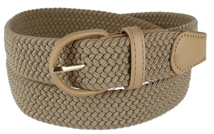CTM Men's Elastic Braided Belt with Covered Buckle (Big & Tall Available), Large, Khaki