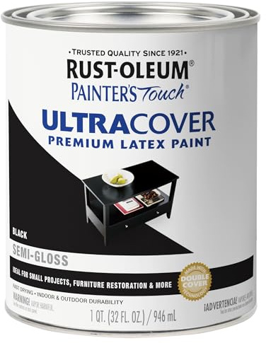 Rust-Oleum 1974502 Painter's Touch Latex Paint, Quart, Semi-Gloss Black 32 Fl Oz (Pack of 1)