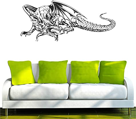 INDIGOS UG WANDTATTOO w452 Drache Drachen Skelett Wandaufkleber 160x70cm, schwarz - Dekoration Fensterfolie - Wandaufkleber - Kinderzimmer Wohnzimmer Schlafzimmer Küche Badezimmer Büro Hotel