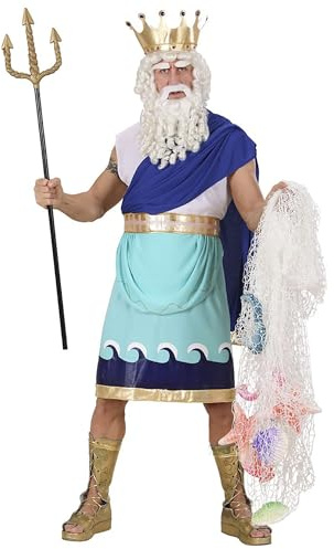 W WIDMANN MILANO Party Fashion - Poseidon Kostüm Herren | Mit Tunika, Gürtel und Krone, Verkleidung als griechischer Gott für Karneval, Unterwasserwelt Mottopartys