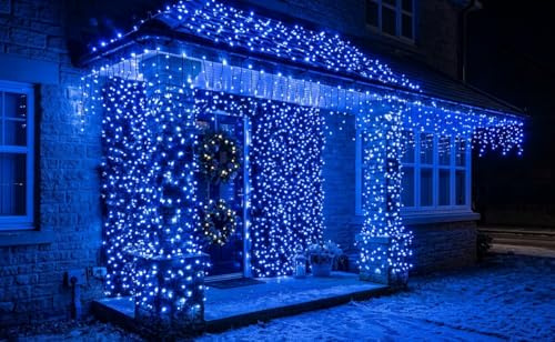 LightsGo Blue Fairy Lights 200 LED 20M with Timer, 8 Modes, Low Voltage 31V Safe for Kids & Pets, Green Wire, Indoor Outdoor Garden Christmas Tree Lights with 10M Extension Lead & UK Plug