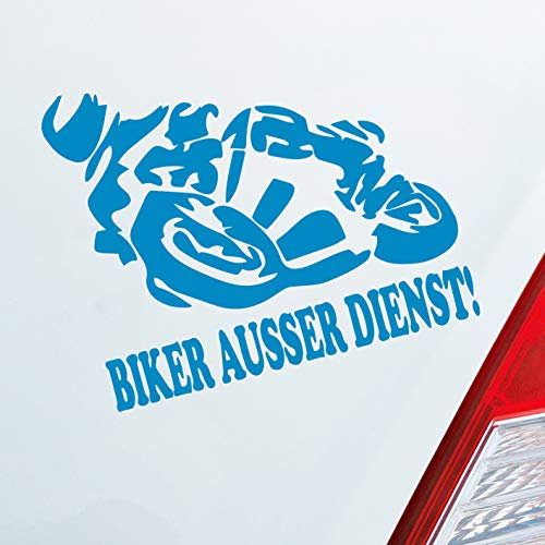 Hellweg Druckerei Motorrad Biker ausser Dienst! Moped Bike Mopped Auto Aufkleber Sticker Heckscheibenaufkleber