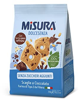 Misura Dolcesenza Biscotti con Scaglie di Cioccolato | Senza Zuccheri Aggiunti | Confezione da 290 grammi
