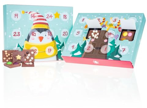 Adventskalender Schokolade - Weihnachtskalender Kinder - Tisch Adventskalender - Mit 24 weihnachtlichen Schokoladentäfelchen, alkoholfrei - Schokoladenadventskalender - Geschenk Kind, Mädchen, Junge