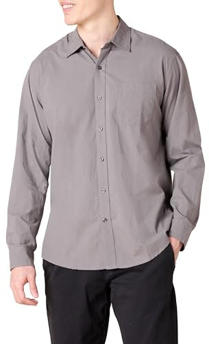 Amazon Essentials Men's Regular-Fit Long-Sleeve Casual Poplin Shirt, Grey, M