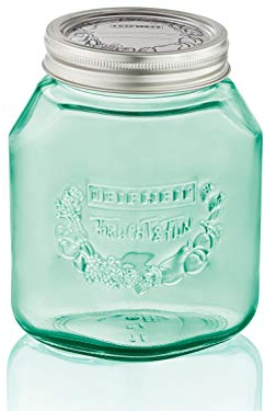 Leifheit Einmachglas 3er Set 1,0 L Jungle Green, Weckglas mit Deckel ideal für Eingemachtes und Selbstgemachtes, dekoratives Vorratsglas, spülmaschinengeeignet, Marmeladenglas, Einkochglas, rund, grün