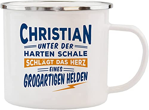 History & Heraldry Echter Kerl - Emaille Becher Christian - individuelle Tasse mit Name und Spruch