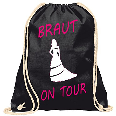 Junggesellinnenabschied Braut on Tour JGA | Handtasche | Turnbeutel | Rucksack | Hipster Turn-Beutel |Rucksack-Beutel | Gym-Bag | Tasche | Sport-Beutel | Jute (Schwarz)
