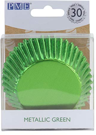 PME BC816 Green Standard Baking Cases Pk/30 Metallic-Backformen für Cupcakes-Grün, Packung mit 30 Stück, Paper