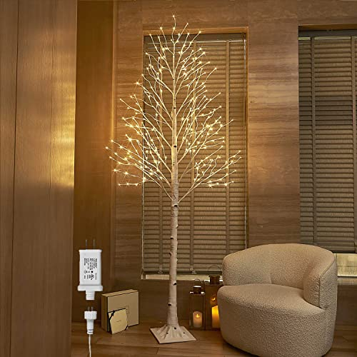Hairui LED Baum Warmweiß 240LEDs Birke Lichterbaum 240CM Künstlicher Weihnachtsbaum mit Teilweise Funkelnder Funktion LED Birkenbaum für Party, Hochzeit, Heimdekoration 24V Sicherheitsspannung