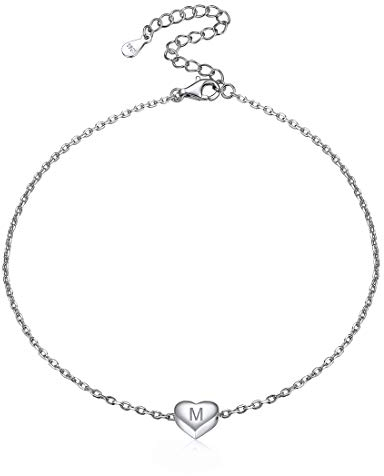 ChicSilver Sommer Fußkettchen mit Buchstabe M Anhänger Herz Fußkette Namenskette mit Geschenkebox