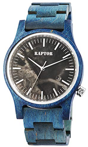 Raptor Unisex-Holzuhr Edelstahl Faltschließe Natur Analog Quarz RA20322 (Eichenholz)