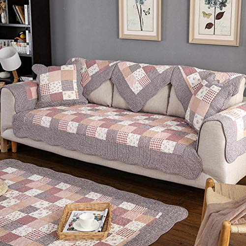 Suuki Sofa überwurf,couchgarnitur,Sofabezüge im Landhausstil für das Wohnzimmer,Universal-Überwurfbezug mit 2/3/4 Sitzplätzen,gesteppter Couchschutz aus Baumwolle-Bohnenrot_90 * 90 cm