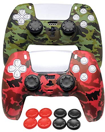 Juego de 2 fundas de silicona para control de PS5 PLAYSTATION 5 – Funda de silicona suave antideslizante para PS5 a prueba de golpes y arañazos – tapas de agarre de 8 pulgares