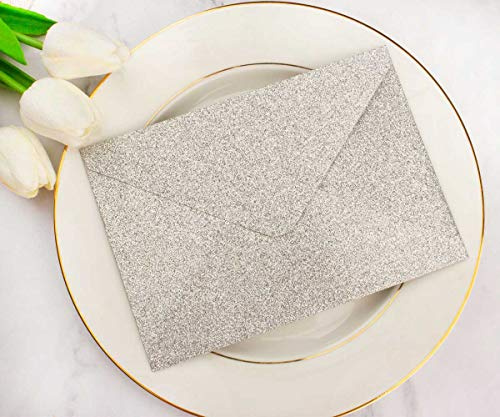 Lucky Star 25 PCS A7 Silver Sparkle Glitter Envelopes,5.35 x 7.7 inches, Perfect for 5x7 Weddings,Invitation Cards,Birthday Greeting Invite 120g Silver Glitter