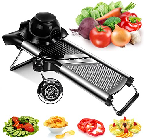 Adjustable Mandoline Food Slicer - Professional Handheld Stainless Steel Kitchen Julienne Cutter for Slicing Food Vegetables Fruit Chip French Fry